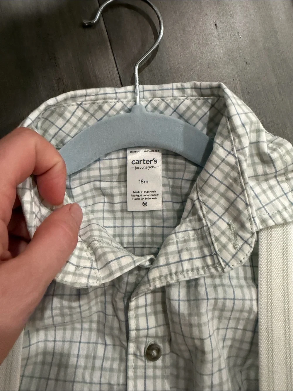 Carter's Tan Pants with Cream Suspenders and Plaid Shirt